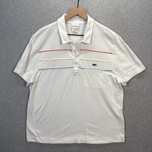 Lacoste Mens White Striped Pique Polo Shirt Chest Pocket Logo Size 8 6191L